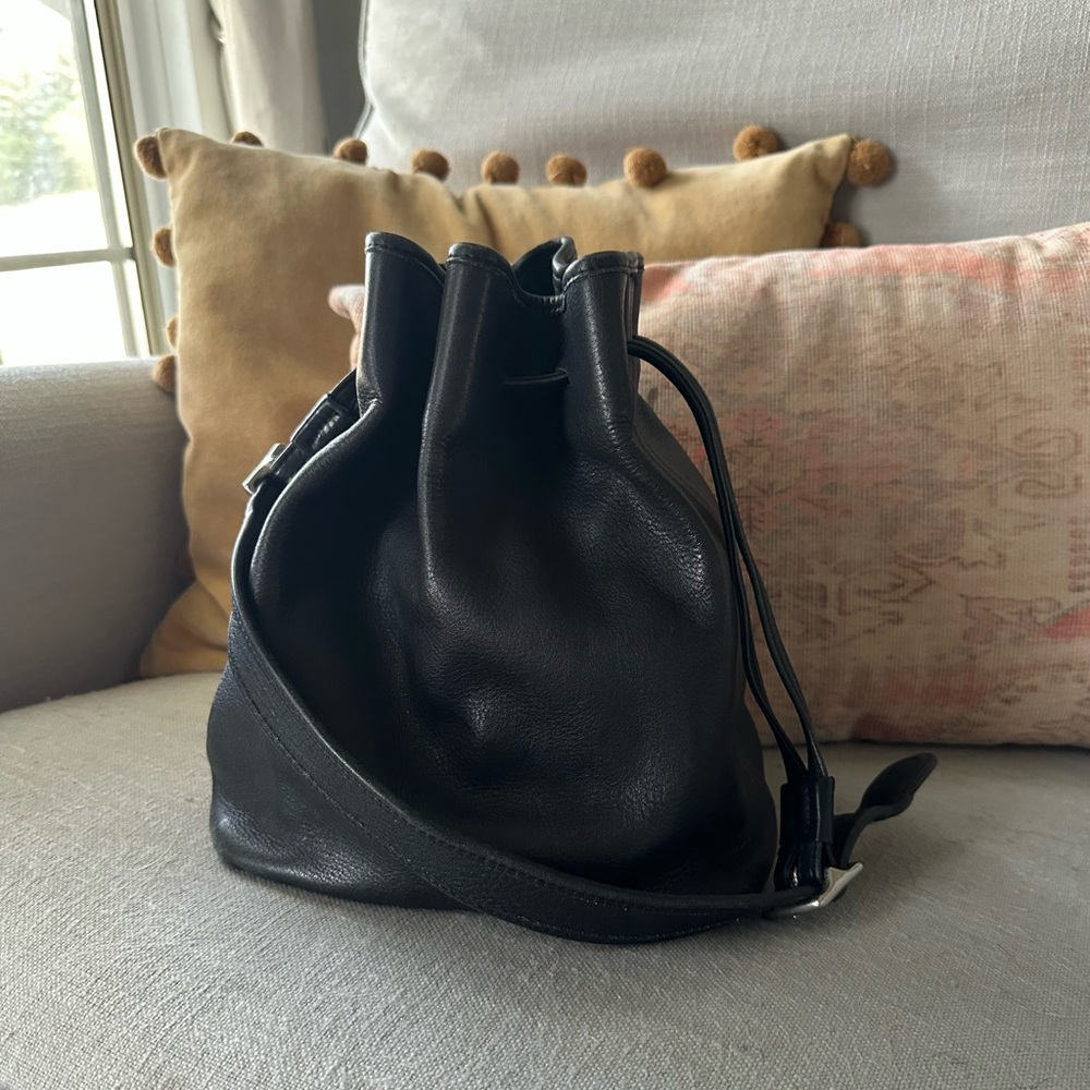 Coach Black Leather Drawstring Shoulder Bag